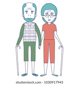 cute grandparents couple with cane avatar character