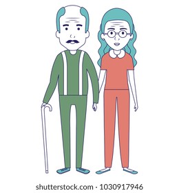 cute grandparents couple with cane avatar character