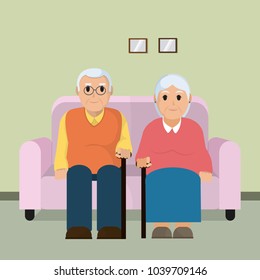 Cute grandparents couple cartoon