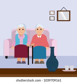 Cute grandparents couple cartoon