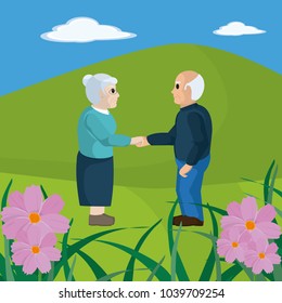 Cute grandparents couple cartoon