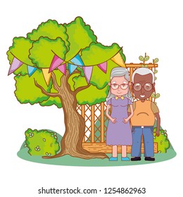 cute grandparents couple cartoon