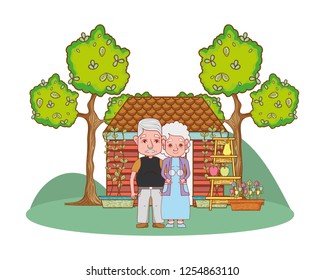 cute grandparents couple cartoon
