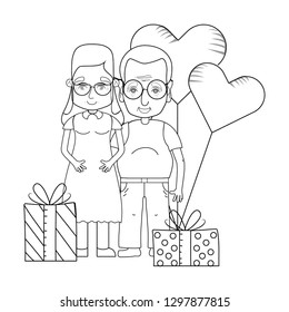 cute grandparents couple cartoon