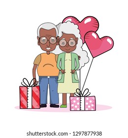cute grandparents couple cartoon