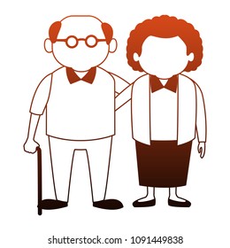 Cute grandparents couple cartoon in orange and white colors