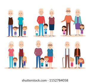cute grandparents couple with grandchildren