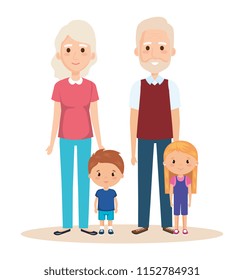cute grandparents couple with grandchildren