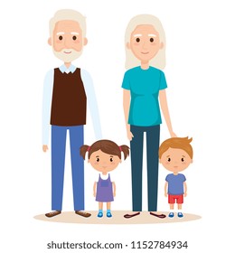 cute grandparents couple with grandchildren