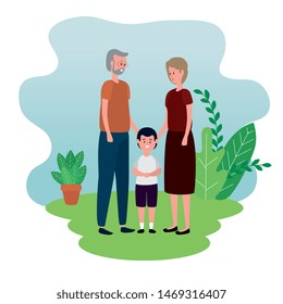 cute grandparents couple with grandson