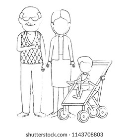 cute grandparents couple with grandson in cart