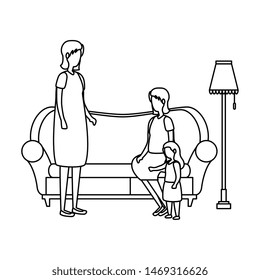 cute grandparents couple with grandson in the sofa