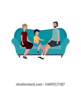 cute grandparents couple with grandson in the sofa