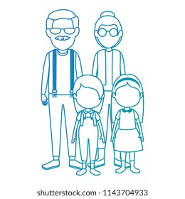 cute grandparents couple with kids characters