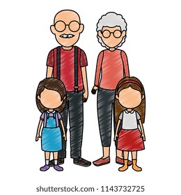 cute grandparents couple with kids characters