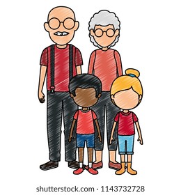 cute grandparents couple with kids characters