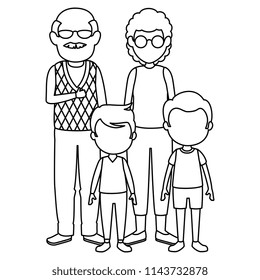 cute grandparents couple with kids characters