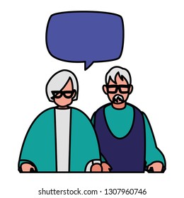 cute grandparents couple with speech bubble