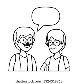cute grandparents couple with speech bubble