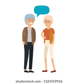 cute grandparents couple with speech bubble