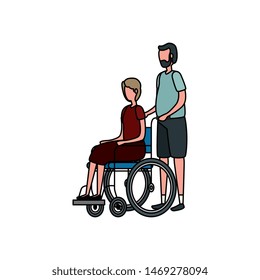 cute grandparents couple in wheelchair