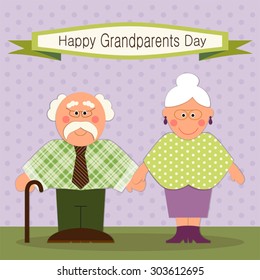 Cute Grandparents Day card with funny characters of Grandfather and Grandmother