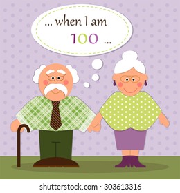 Cute Grandparents Day card with funny characters of Grandfather and Grandmother