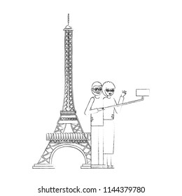 cute grandparents with eiffel tower and pole selfie