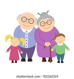 Cute grandparents with grandchildren. Happy Grandparent's day. Big family.
