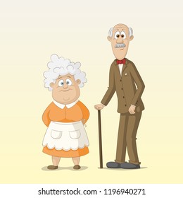 Cute grandparents, grandma and grandpa, vector illustration
