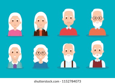 cute grandparents group characters