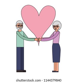 cute grandparents with heart isolated icon
