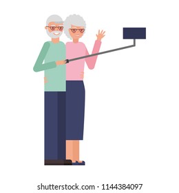 cute grandparents with pole selfie
