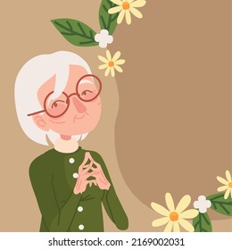 Cute Granny With Flowers Design