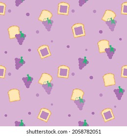 cute grape with bread and jam and in purple background for fabric seamless pattern