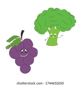 Ilustración de uva y brócoli