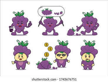Cute grape cartoon character design. Mascot illustration design