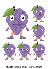 Cute Grape Cartoon Character with Different Expressions and Faces