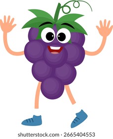 Personagem de desenho animado de uva com ilustração de vetor de rosto feliz