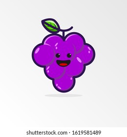 Cute grape cartoon logo icon line art with happy face and big smile vector design illustration