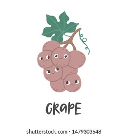 Cute grape. Cartoon style vector illustration.