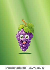 Cute grape cartoon with a wide smile and joyful eyes. Great for kids’ learning and fruity character collections