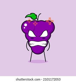 cute grape character with angry expression. eyes bulging and grinning. green and purple. suitable for emoticon, logo, mascot