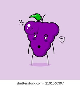cute grape character with confused expression. green and purple. suitable for emoticon, logo, mascot