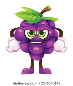 Cute grape character, expressing readiness. Vector cartoon illustration