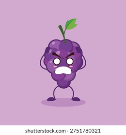 The cute Grape character is feeling dizzy from thinking about many things, which is making it frustrated and causing a headache