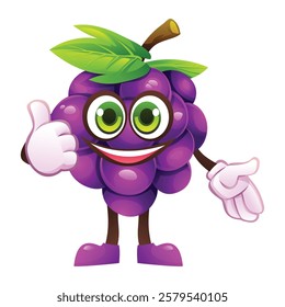 Cute grape character giving a thumbs up with smile, showing approval. Vector cartoon illustration