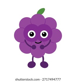 Personaje de uva linda que sostiene las manos juntas Ilustración plana de tonos púrpuras perfecta para Conjuntos de repetición Paquetes de marca y colecciones de mascotas