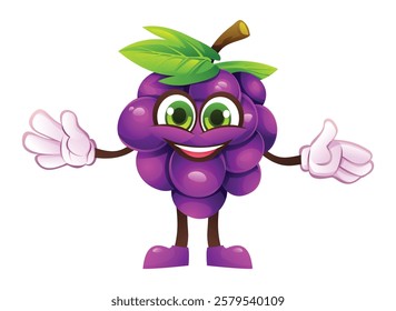 Cute grape character with open arms, welcoming and cheerful. Vector cartoon illustration