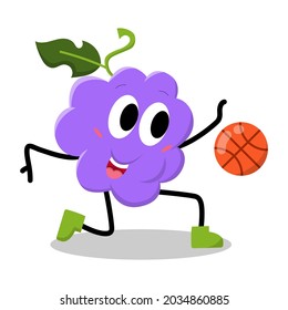 personaje de uva lindo jugando ilustración de baloncesto